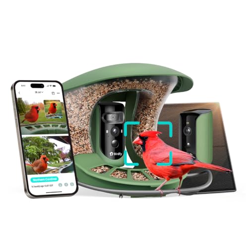 Birdfy 2 Smart Bird Feeder with Camera AI Identifies Bird Species 2K DualLens Side HD Camera for Live Streaming Feeding View SolarPowered Backyard Birdwatching Gift Present - Image 1