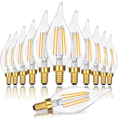 GoBright Dimmable E12 Candelabra LED Light Bulbs 40W Equivalent, 2700K Soft Warm White Chandelier Light Bulbs, 4W 460 LM Flame Tip Candle Light Bulbs, 12-Pack - Image 1