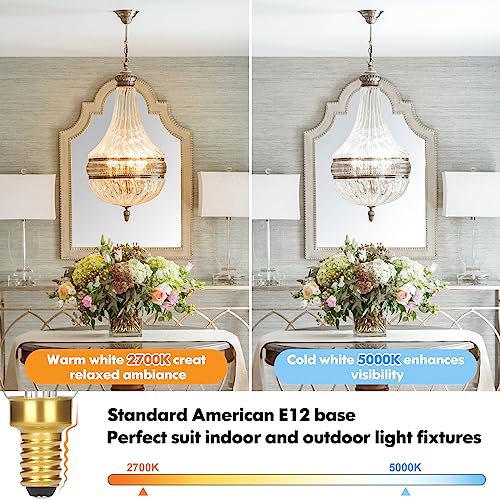 GoBright Dimmable E12 Candelabra LED Light Bulbs 40W Equivalent, 2700K Soft Warm White Chandelier Light Bulbs, 4W 460 LM Flame Tip Candle Light Bulbs, 12-Pack - Image 4