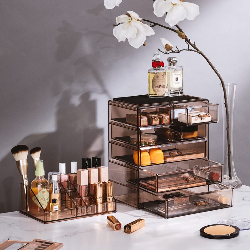 Sorbus Acrylic Makeup Organizer Set, 6-Drawer Vanity & Countertop Cosmetic Storage with Small & Wide Compartments, Bronze Glow Makeup Storage for Brushes, Jewelry â€“ Holiday Gift for Women & Teens - Image 3