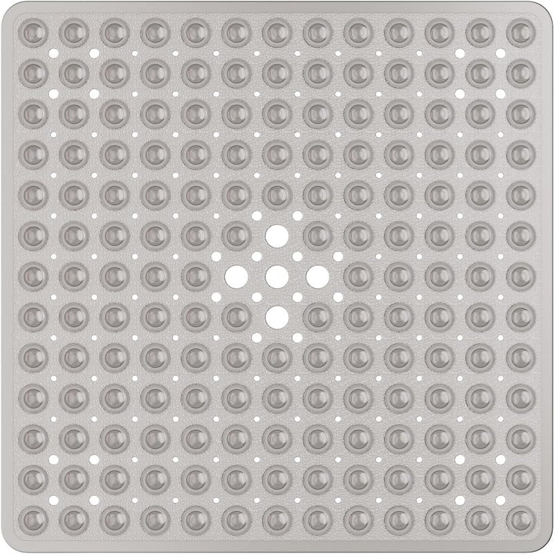 Square Shower Mat Non Slip Anti Mould - 53 x 53cm/21 x 21inch Grey Anti Slip Bath Mat with Suction Cups - Image 1