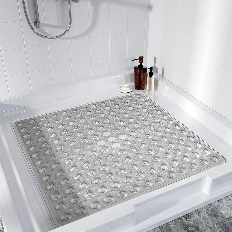 Square Shower Mat Non Slip Anti Mould - 53 x 53cm/21 x 21inch Grey Anti Slip Bath Mat with Suction Cups - Image 5