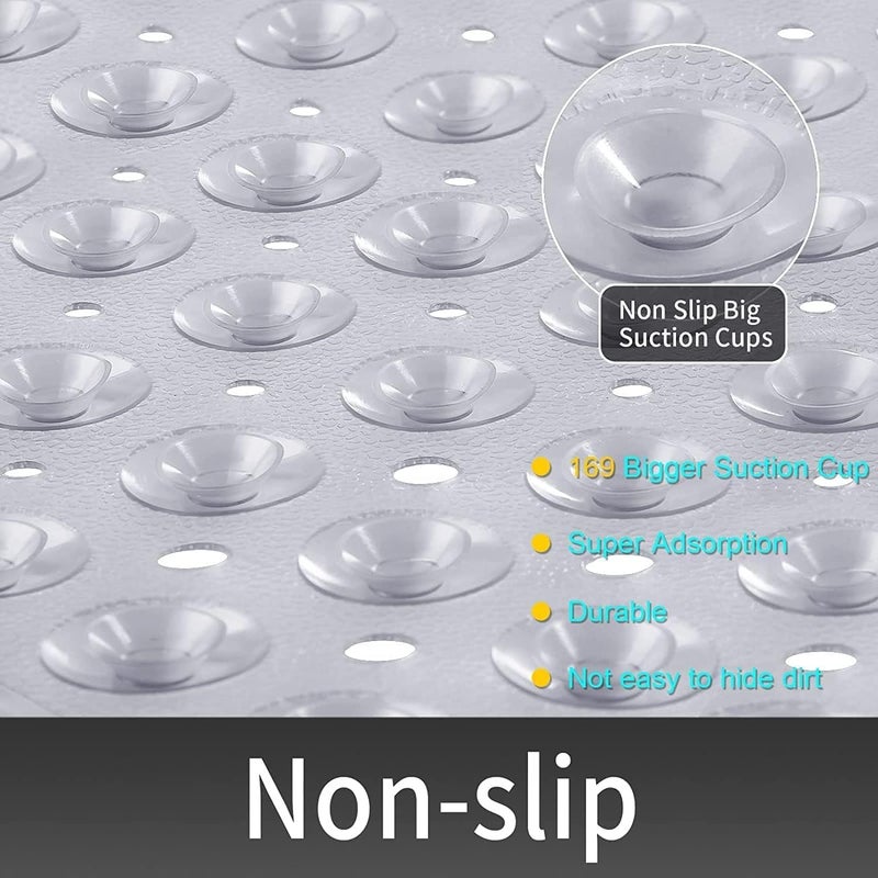 Square Shower Mat Non Slip Anti Mould - 53 x 53cm/21 x 21inch Grey Anti Slip Bath Mat with Suction Cups - Image 3
