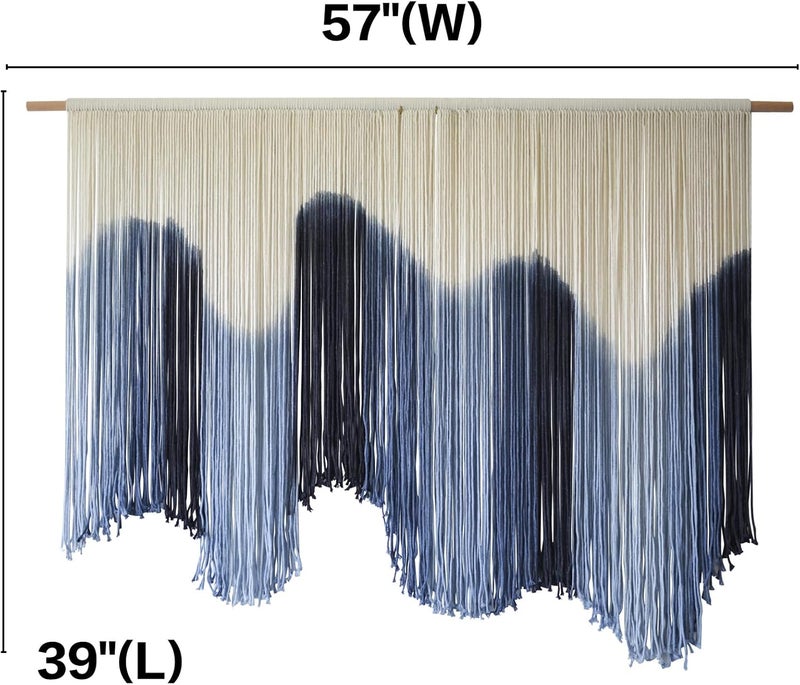 IOWER Classic design alternatives Macrame Wall Hanging Large Blue Dip Dyed Fiber Art Tapestry, Handmade Boho Wall Decor for Living Room Bedroom, Macrame Wall Art 57" W x 39" L Elegant upgraded practical design - Image 5