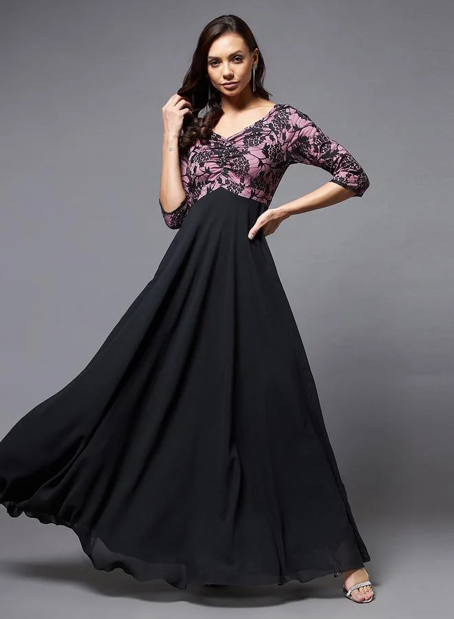 Miss Chase Miss Chase Floral Mesh Insert A-Line Maxi Dress