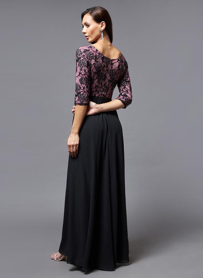 Miss Chase Floral Mesh Insert A-Line Maxi Dress - Image 3