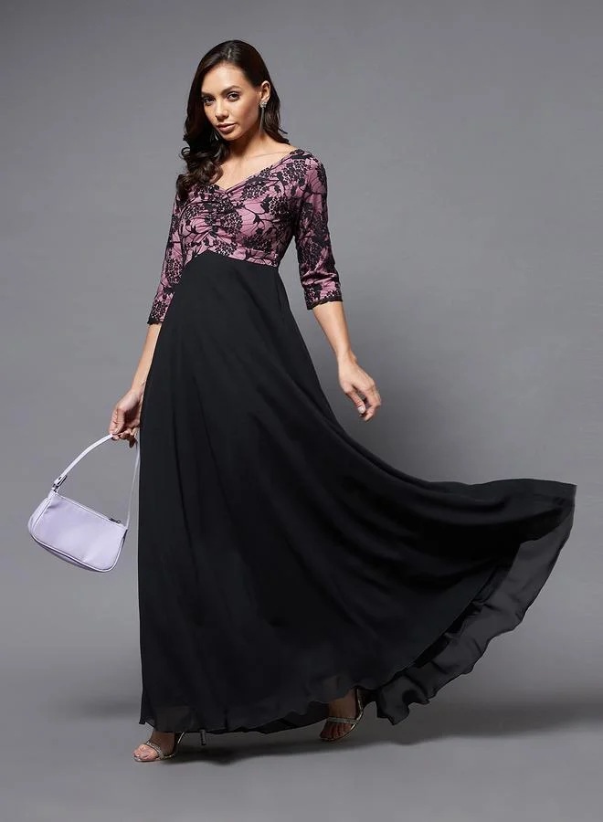 Miss Chase Miss Chase Floral Mesh Insert A-Line Maxi Dress