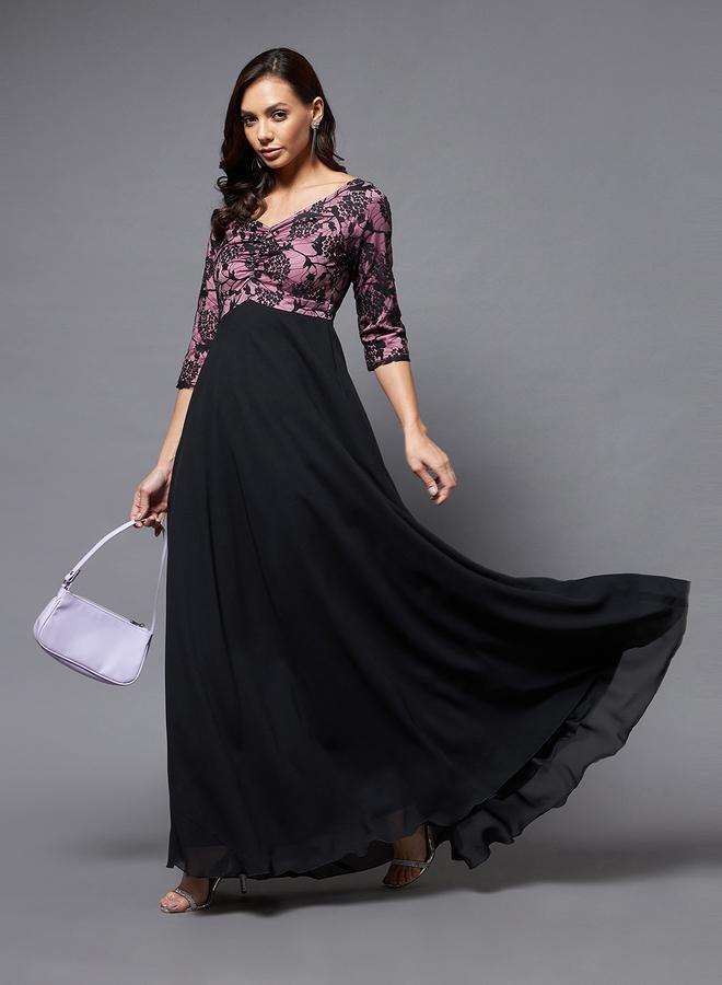 Miss Chase Floral Mesh Insert A-Line Maxi Dress - Image 2