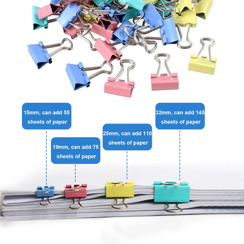 PENGJINYU 170 Pcs Binder Clips Assorted Sizes, Colored Large, Medium, Small Binder Paper Clips for Office Supplies, Home, School Document Organizing (Blue, Pink, Yellow, Green) - Image 4