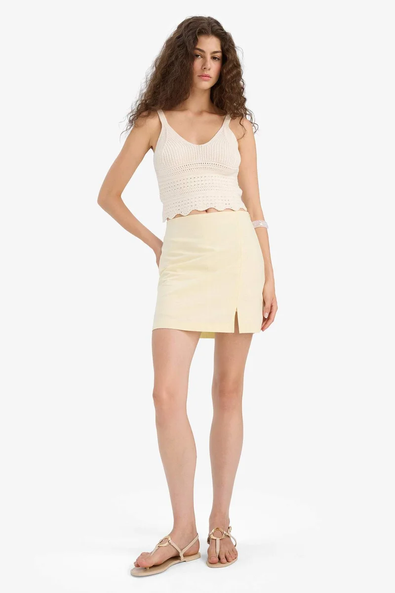 DeFacto Pencil Skirt Linen Look Lined Normal Waist Mini Skirt