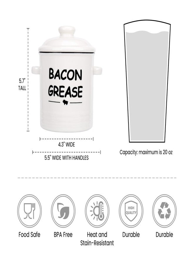 SOLIGT Ceramic Bacon Grease Container with Strainer - 600ml / 20oz Farmhouse Bacon Grease Keeper with Easy-Grip Handle, Bacon Fat Can for Grease Drippings and Storage - Creamy-white - Image 2