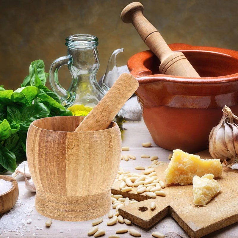 Wooden Garlic Crusher Pot And Pestle Set Manual Grinding Kitchen Spice Mashing Tool - Image 3