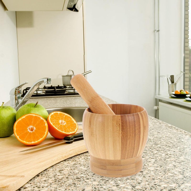 Wooden Garlic Crusher Pot And Pestle Set Manual Grinding Kitchen Spice Mashing Tool - Image 4
