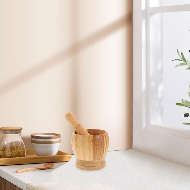 Wooden Garlic Crusher Pot And Pestle Set Manual Grinding Kitchen Spice Mashing Tool - Image 5