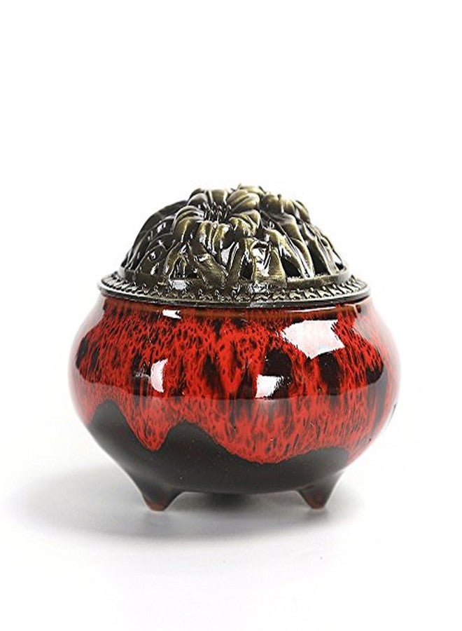 RchNow Ceramic Incense Burner, Coil Cone Stick Incense Burner Holder, Home Ornaments Incense Seat, Disc Censer Zen Decor (Fambe Red) - Image 1