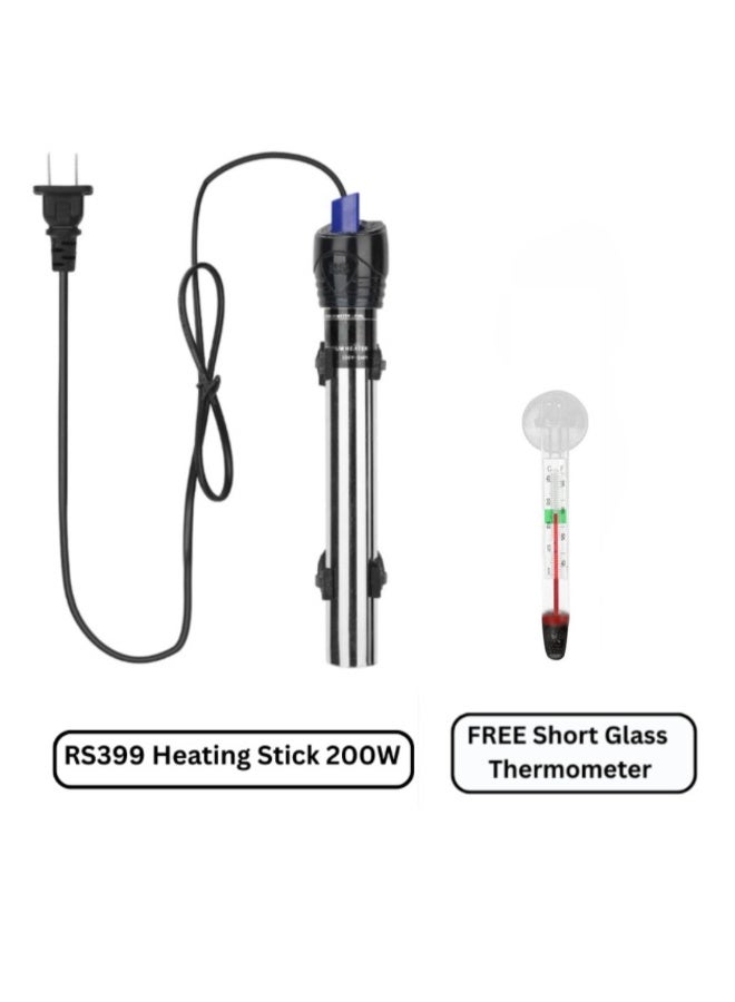 RS Electrical RS399 - 200W Steel Heating Stick Immersion Aquarium Heater With FREE Short Glass Thermometer - Image 1