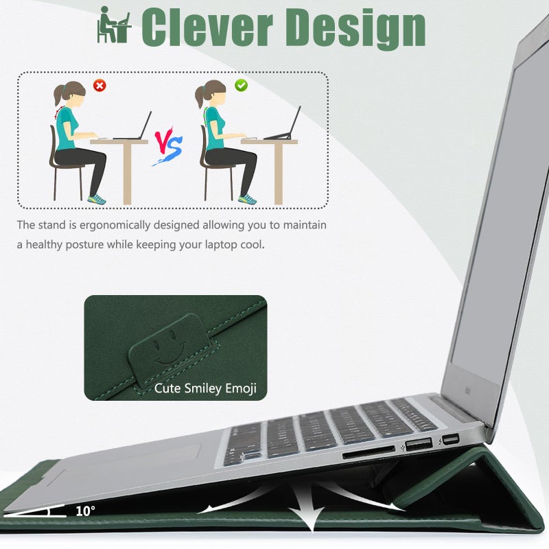 HYZUO HYZUO 13.3-14 Inch Laptop Sleeve Case with Stand Feature for MacBook Pro 14 M4/M3/M2/M1 Pro/Max 2024-2021, MacBook Pro/Air 13.3, 13.5-13.8 Surface Laptop, HP Specter X360 13/14, Midnight Green  - Image 2