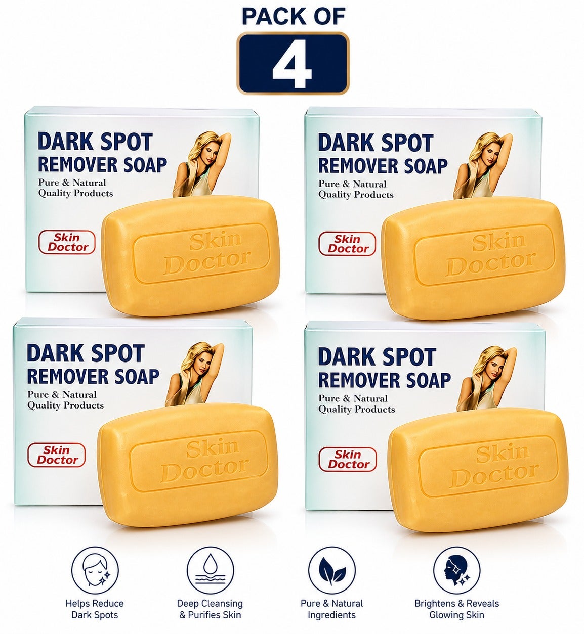 Skin Doctor Dark Spot Remover Soap Pack of 4 – Brightening Soap for Dark Spots, Uneven Skin Tone & Deep Cleansing – Pure Natural Soap Bars for Face & Body