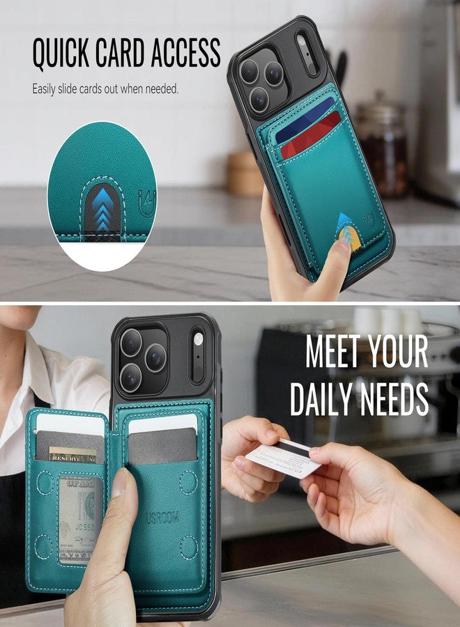 Usroom for iPhone 17 Pro Case Wallet Compatible with Magsafe, RFID Blocking Magnetic Card Holder 2 in 1 Detachable Kickstand Shockproof Phone Case for iPhone 17 Pro 6.3" Bluish Green - Image 4