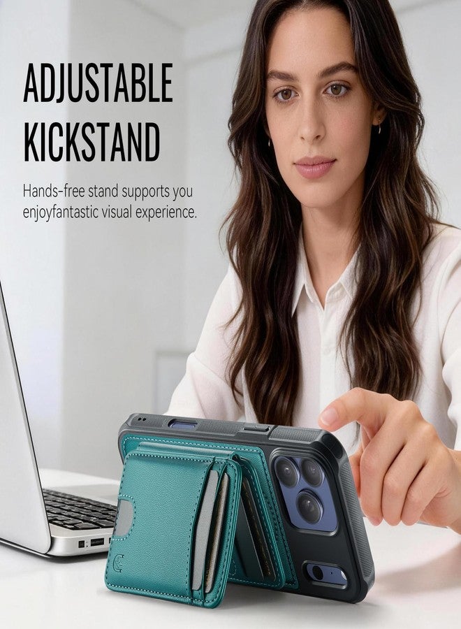 Usroom for iPhone 17 Pro Case Wallet Compatible with Magsafe, RFID Blocking Magnetic Card Holder 2 in 1 Detachable Kickstand Shockproof Phone Case for iPhone 17 Pro 6.3" Bluish Green - Image 5