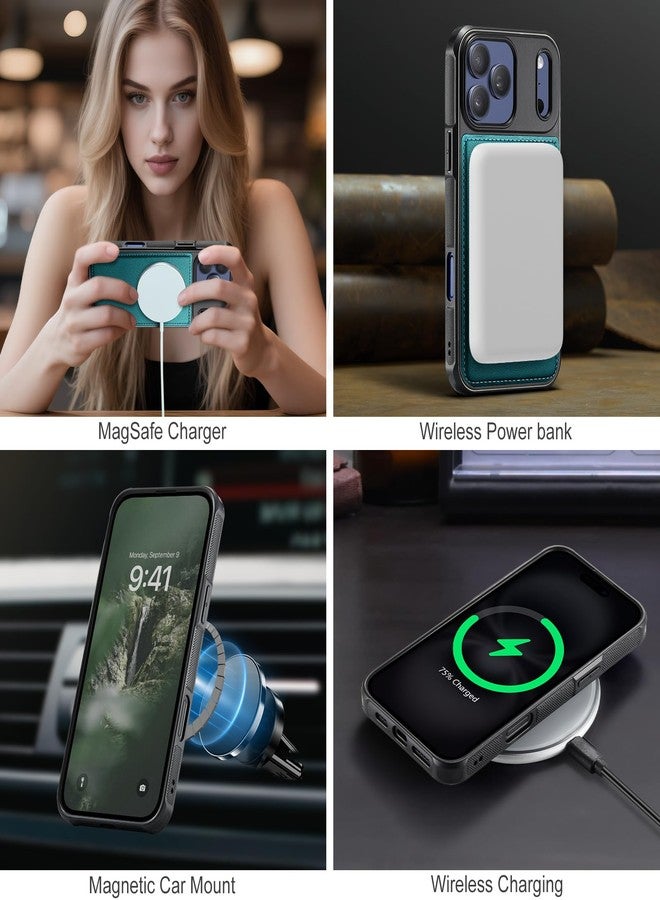 Usroom for iPhone 17 Pro Case Wallet Compatible with Magsafe, RFID Blocking Magnetic Card Holder 2 in 1 Detachable Kickstand Shockproof Phone Case for iPhone 17 Pro 6.3" Bluish Green - Image 3