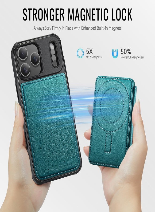 Usroom for iPhone 17 Pro Case Wallet Compatible with Magsafe, RFID Blocking Magnetic Card Holder 2 in 1 Detachable Kickstand Shockproof Phone Case for iPhone 17 Pro 6.3" Bluish Green - Image 2