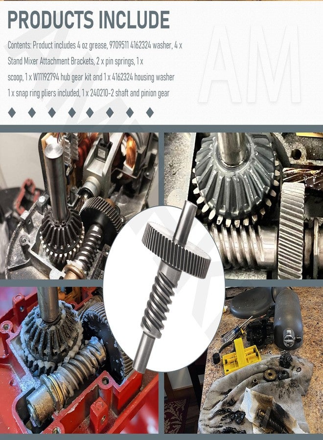 AMTHKNO طقم تروس دودية لخلاط كيتشن إيد/ويرلبول سعة 5 و6 كوارت، بديل للأرقام 9706529 و9709511 و9703337 و9709231، يحتوي على 113 مل من الشحم الغذائي، وحوامل ملحقات الخلاط، ووصلة عمود قص ملحق المعكرونة - Image 4