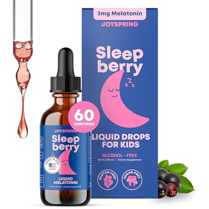 JoySpring Sleepberry Kids Melatonin 3 mg – Liquid Sleep Aid with L Theanine, High Absorption Berry Drops (2 fl oz) 60 Servings, Children's Melatonin with Vitamin D Kids Travel Essentials - Image 1