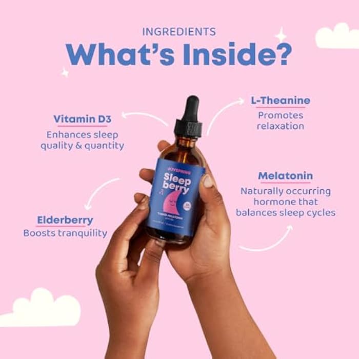 JoySpring Sleepberry Kids Melatonin 3 mg – Liquid Sleep Aid with L Theanine, High Absorption Berry Drops (2 fl oz) 60 Servings, Children's Melatonin with Vitamin D Kids Travel Essentials - Image 5