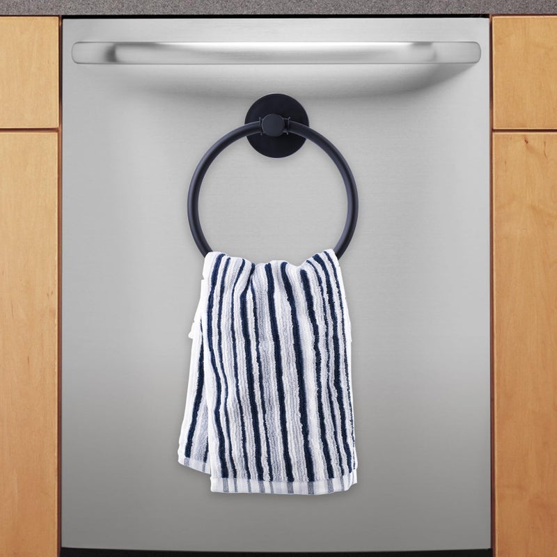 LEVOSHUA Magnetic Towel Ring Hand Towel Holder Towel Rack Towel Hook Hanger for Refrigerator Kitchen Stove Oven Dishwasher Sink Laundry Washing Machine Black 