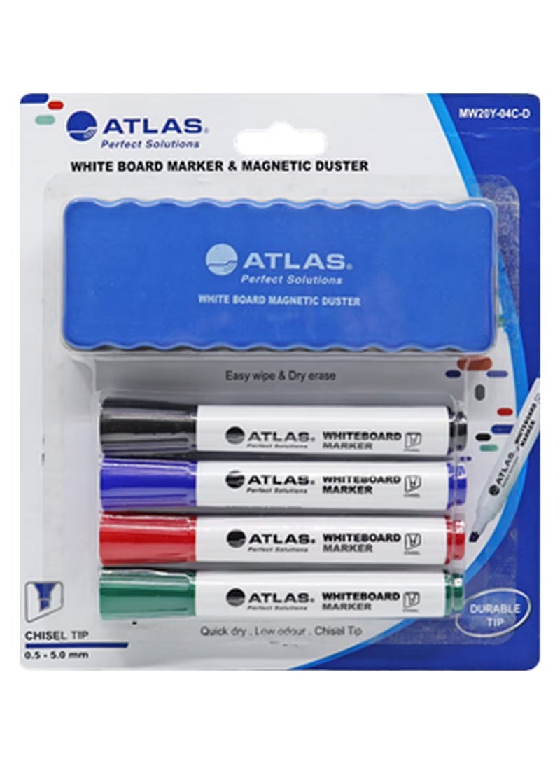 أطلس أقلام تحديد السبورة البيضاء من أطلس تشيزل، 4 قطع مع منفضة مغناطيسية