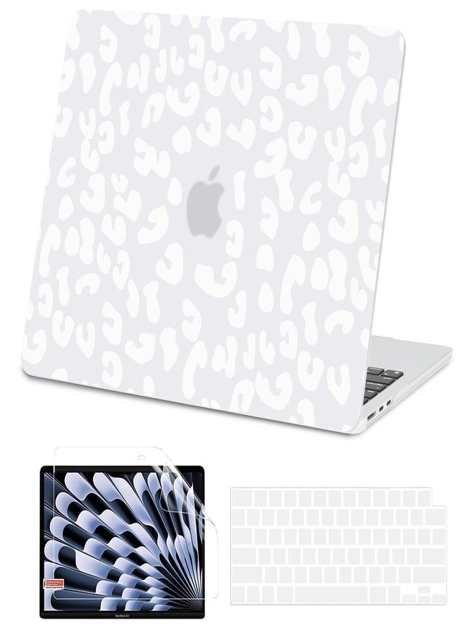 AKIT Compatible with MacBook Air 13 inch Case M5 2026 2025-2022 M4 M3 M2 A3449 A3240 A3113 A2681, Unique Hard Shell Laptop Case+Screen Protector+Keyboard Cover for MacBook Air 13.6 inch, White Leopard - Image 1
