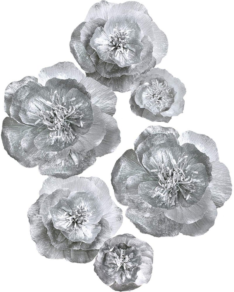 Letjolt Silver Paper Flowers Decoration for Wall Home Decor 3D Flowers Wedding Backdrop Birthday Party Baby Shower Bridal ShowerSet 6