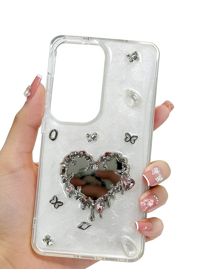 Compatible with Samsung Galaxy S24 Ultra Phone Case - 3D Heart Shaped Mirror Shiny Phone Case - Rhinestone Shiny Phone Case - TPU Shockproof Protective Phone Cover
