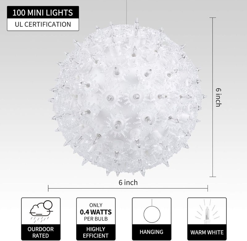 Brightown 6 Christmas Lights Ball Outdoor Sphere Lights 100 Replaceable LED Bulbs Plug in for Xmas Indoor Party Wedding Home Commercial Decorations - Image 5