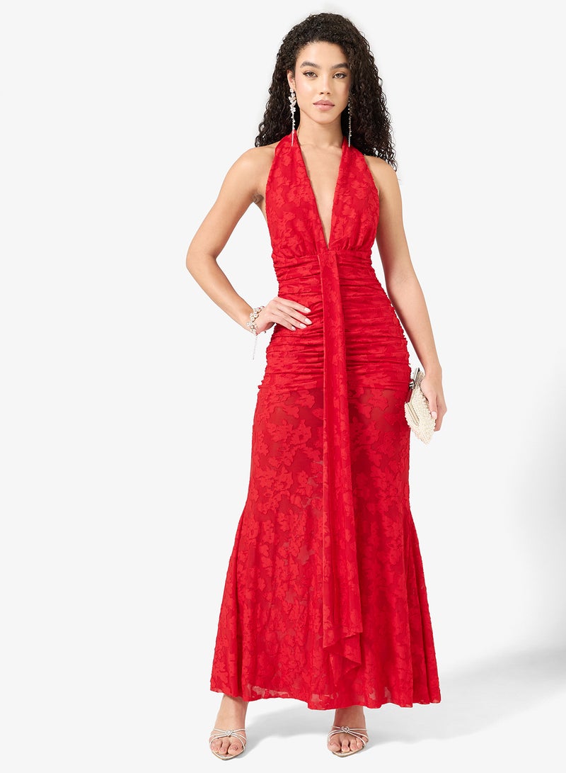 Ginger Plunge Neck Lace Detail Bodycon Dress - Image 1