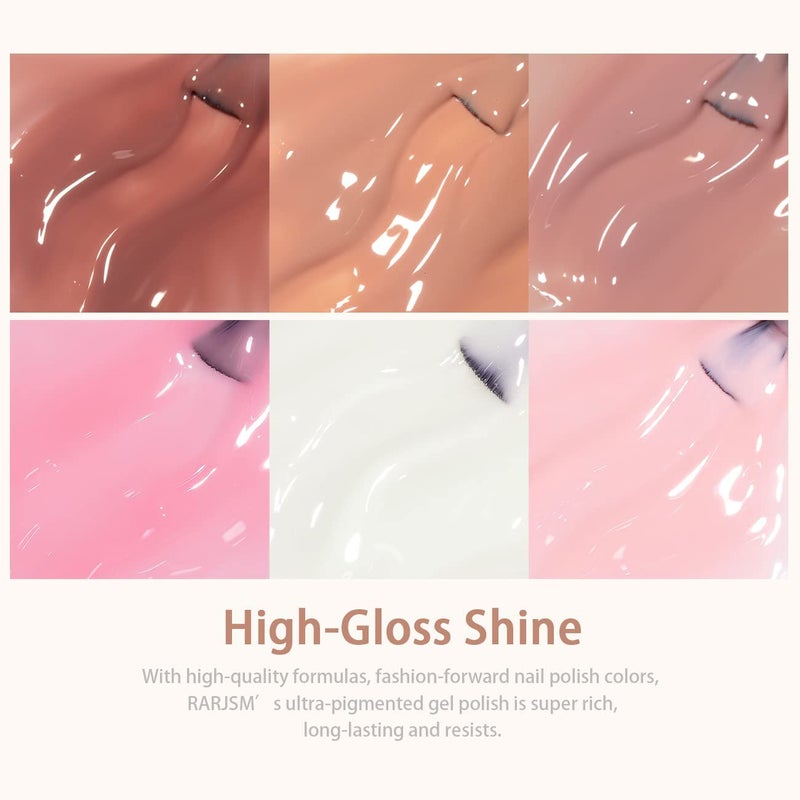 RARJSM Nude Sheer Jelly Pink Gel Nail Polish Set of 6 Transparent Colors LED UV Gel Soak Off Clear Taffy Brown Milky White French Manicure Nail Gelpolish Varnish Curing Requires 7.5ml for Home Salon - Image 5