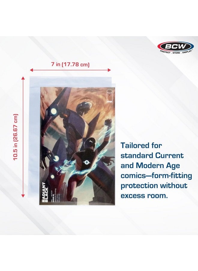 BCW Current/Modern Comic Mylar Archivals - 2 MIL - 100 Count Pack | Archival Comic Book Bags | Standard Size 7 x 10.5 Inches, Secure 1.5 Inch Flap | Protective Covers for Comic Book Collectors - Image 3