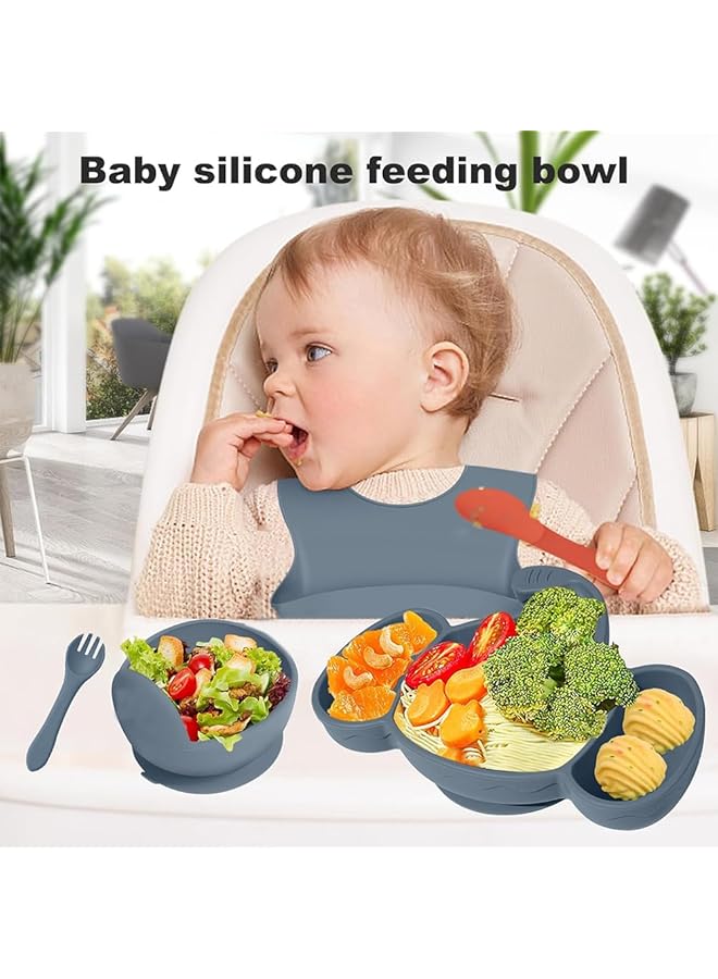 LINJIE Baby Feeding Set 8 Pack Silicone Baby Feeding Set Bpa Free Baby Tableware Set With Adjustable Soft Silicone Bibs And Spoon Toddler Cutlery Set Dishwasher Safe - Image 5