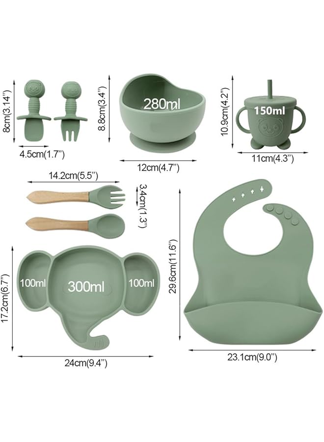 LINJIE Baby Feeding Set 8 Pack Silicone Baby Feeding Set Bpa Free Baby Tableware Set With Adjustable Soft Silicone Bibs And Spoon Toddler Cutlery Set Dishwasher Safe - Image 2