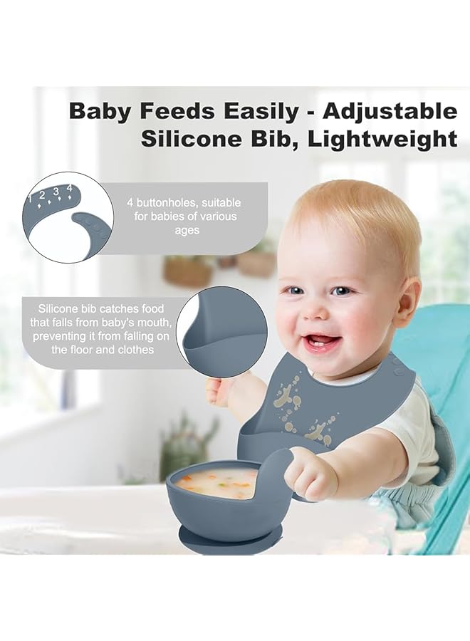 LINJIE Baby Feeding Set 8 Pack Silicone Baby Feeding Set Bpa Free Baby Tableware Set With Adjustable Soft Silicone Bibs And Spoon Toddler Cutlery Set Dishwasher Safe - Image 4