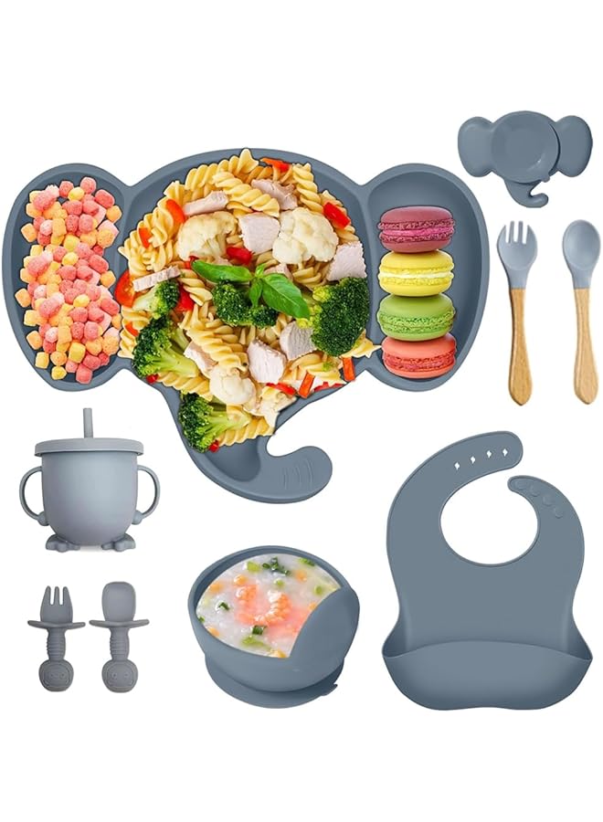 LINJIE Baby Feeding Set 8 Pack Silicone Baby Feeding Set Bpa Free Baby Tableware Set With Adjustable Soft Silicone Bibs And Spoon Toddler Cutlery Set Dishwasher Safe - Image 1
