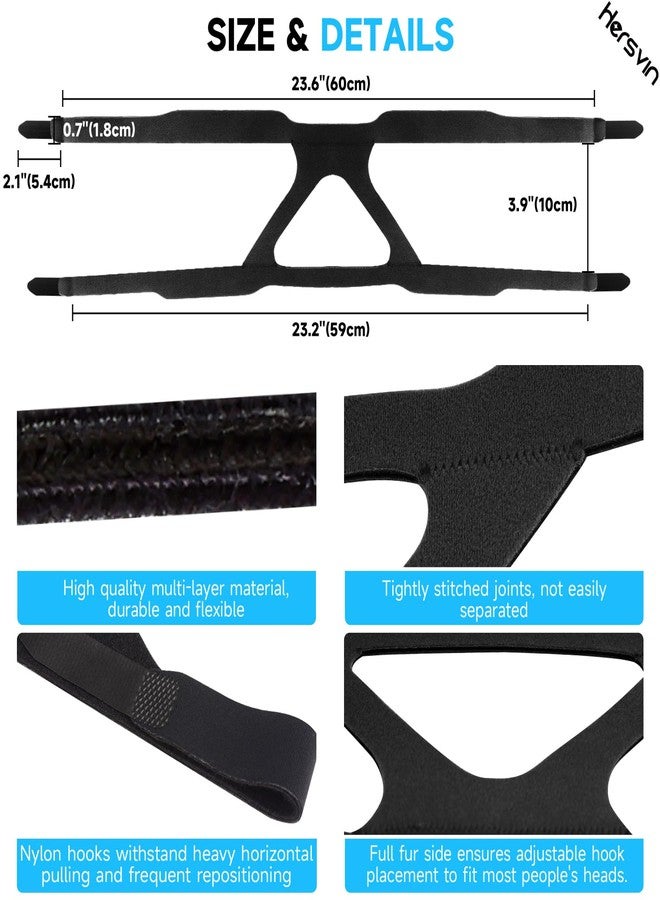 Hersvin Universal CPAP Headgear 2 Pack, Hersvin Replacement Headband Straps Compatible with Most Nasal, Full-Face Sleep Apnea Masks of Respironics, Resmed, Resmart Ventilator (Dark Black) - Image 2