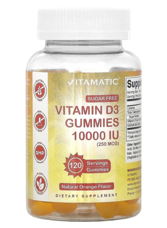 Vitamatic Sugar Free Vitamin D3 Natural Orange 250 mcg (10000 IU) 120 Gummies