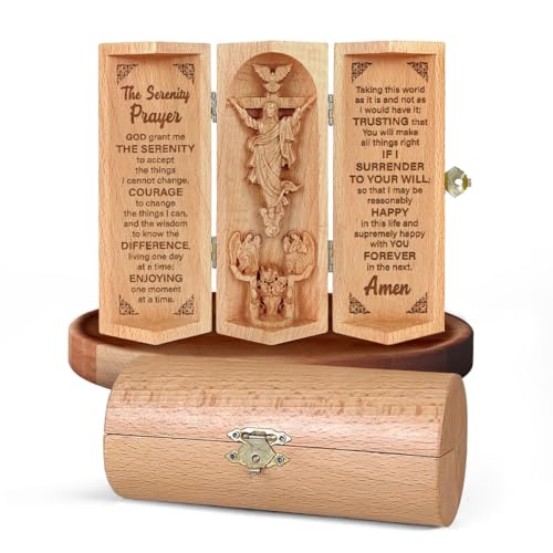 Jesuspirit Christian Decor Catholic Wooden Statue Home Decor Openable Wooden Cylinder Sculpture of Jesus A The Serenity Size S - Image 1
