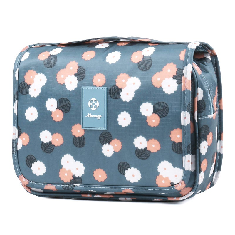 Narwey Hanging Toiletry Bag for Women Travel Makeup Bag Organizer Toiletries Bag for Travel Size Cosmetics Essentials Accessories (Blue Flower) - Image 1