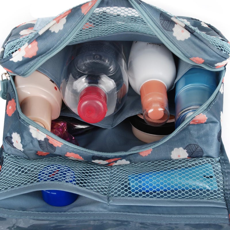 Narwey Hanging Toiletry Bag for Women Travel Makeup Bag Organizer Toiletries Bag for Travel Size Cosmetics Essentials Accessories (Blue Flower) - Image 2