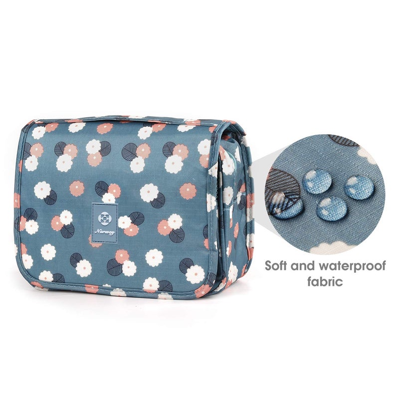 Narwey Hanging Toiletry Bag for Women Travel Makeup Bag Organizer Toiletries Bag for Travel Size Cosmetics Essentials Accessories (Blue Flower) - Image 3