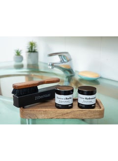 ZilberHaar ZilberHaar - Beard Care Kit for Men - 1 Regular Beard Brush + 1 Beard Balm + 1 Moisturizing Cream - Stiff Boar Bristles and Beech Wood - Short to Medium Length Beards - Supplied in a Velvet Bag  - Image 2