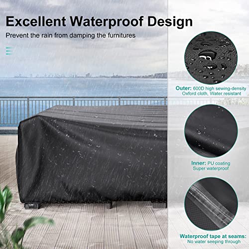 BROSYDA Patio Furniture Covers, Heavy Duty Outdoor Furniture Cover Waterproof, Sectional Sofa Set Covers Table and Chair Set Cover, 98"L×78"W×32"H - Image 3